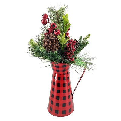 Christmas Floral Arrangement in Buffalo Plaid Vase