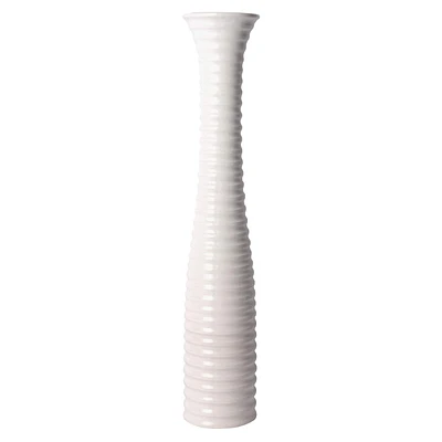 White Tall Ribbed Ceramic Vase, 26"