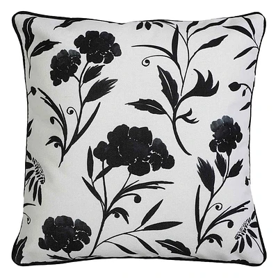 Black Floral Tuscola Floral Pillow 18X18