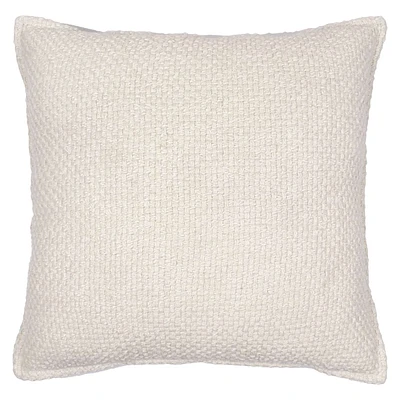 Ivory Yarn Textured Woven Pillow with Flange, 20"