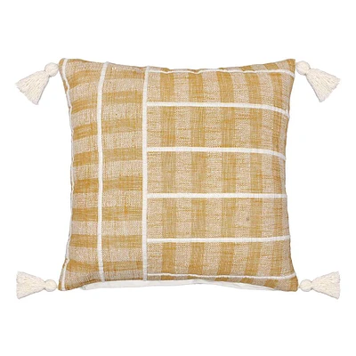 Yellow Textured Woven Tassel Throw Pillow, 20"