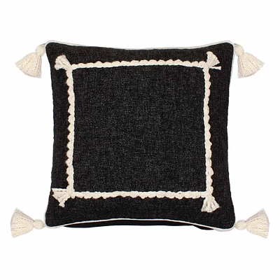 Black Woven Tassel Throw Pillow, 18"