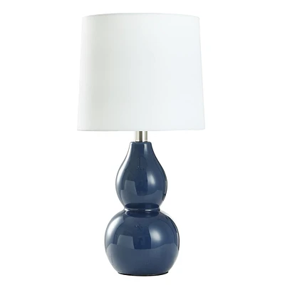 Providence Dark Blue Double Gourd Table Lamp with Shade, 18.5"