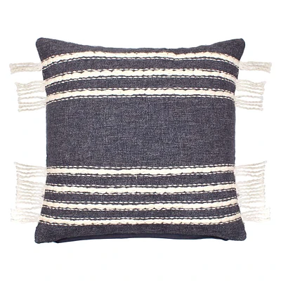 Navy Blue Striped Woven Throw Pillow, 20"