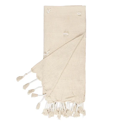 Neutral Cotton Throw Blanket with Tassels, 50x60