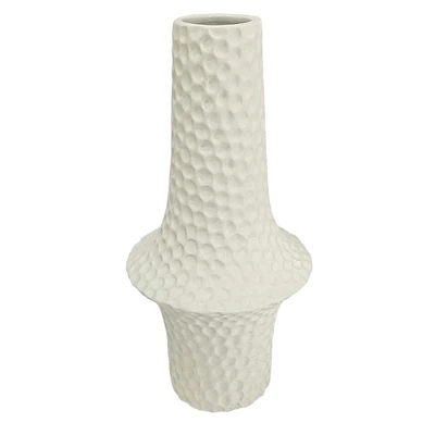 White Hammered Vase, 10"