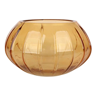 Amber Ribbed Glass Vase