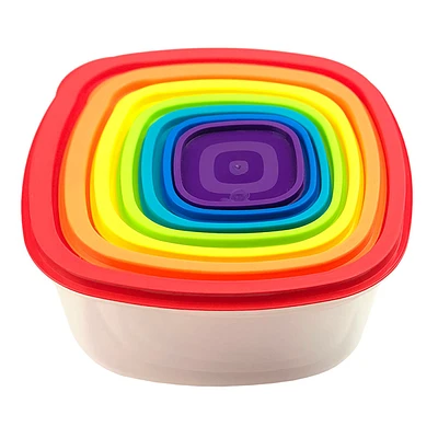 14-Piece Square Food Storage Containers, Rainbow