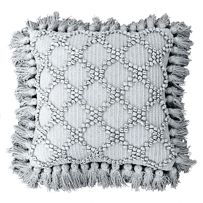 Grey Diamond Woven Fringe Throw Pillow, 18"