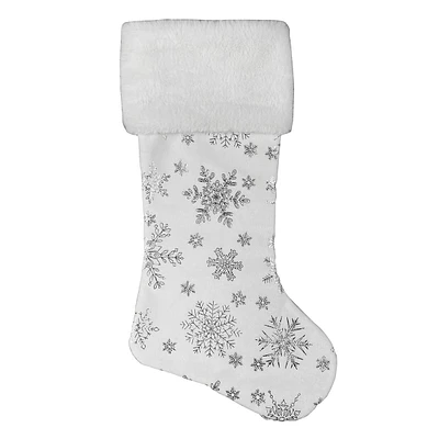 White & Silver Snowflake Stocking, 20"