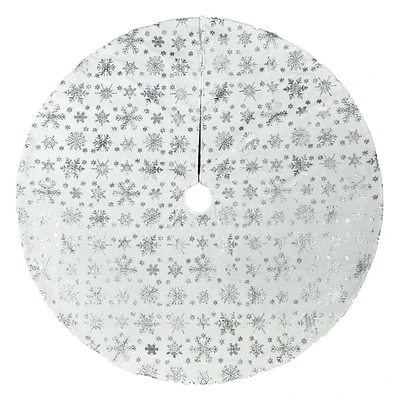 White & Grey Snowflake Velvet Tree Skirt, 48"