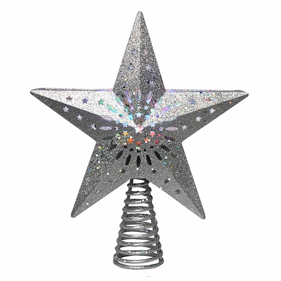 LED Silver Glittered Star Tree Topper, 12"