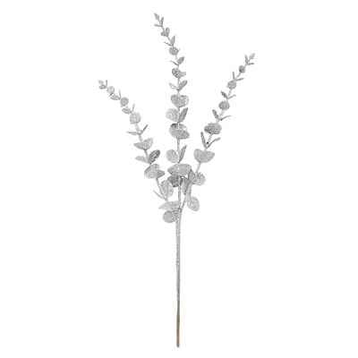 Silver Glittered Eucalyptus Leaf Pick, 20"