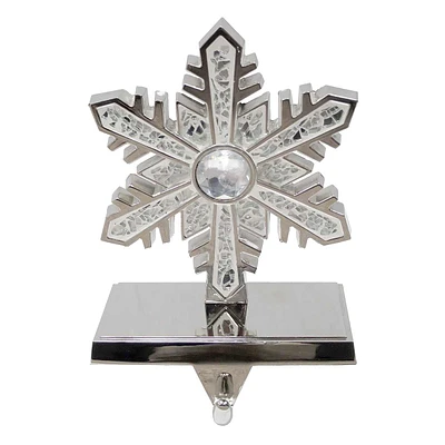 Silver Mosaic Snowflake Stocking Holder, 5.5"