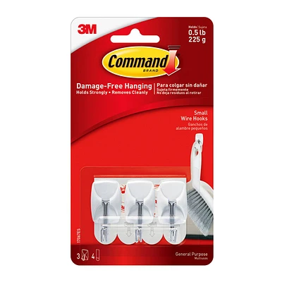 Command Small Hooks, 3-Hooks, 4-Strips/Pack, White