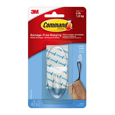 Command™ Large Clear Hook, 1-Hook, 2-Strips/Pack