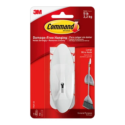 Command™ Large Wire Hook, 1-Hook, 2-Strips/Pack, White