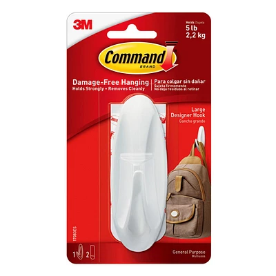 Command™ Large Designer Hook, 1-Hook, 2-Strips/Pack