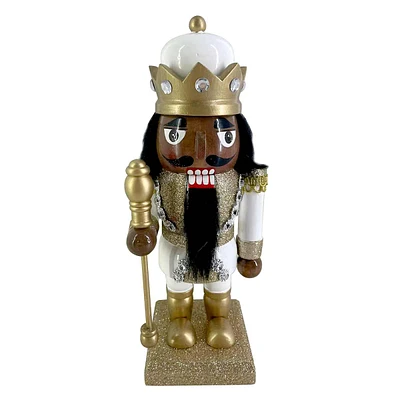 Providence White & Gold King Nutcracker with Staff, 9"