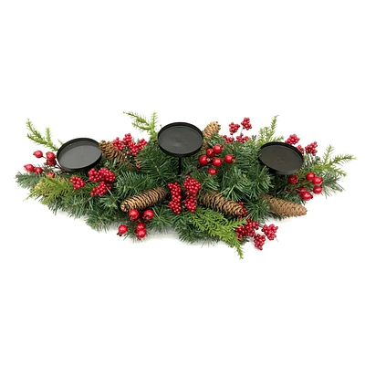 Red Berry & Pine Candle Holder Centerpiece, 28"