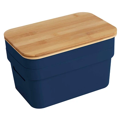 2-Pack Navy Storage Bin with Bamboo Lid