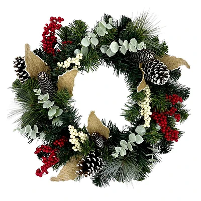 Red & White Berry Eucalyptus Pine Wreath, 20"