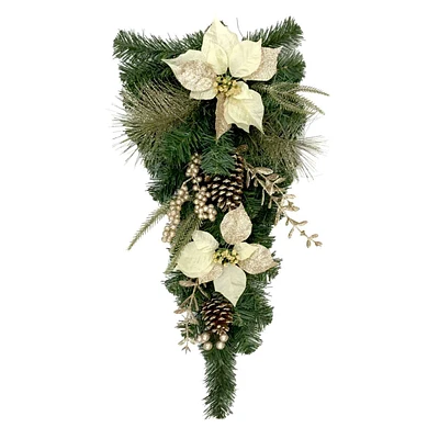 Champagne Poinsettia & Acorn Teardrop Wreath, 26"