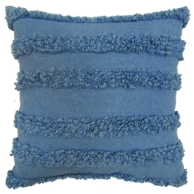 Blue Tufted Striped Throw Pillow, 18"