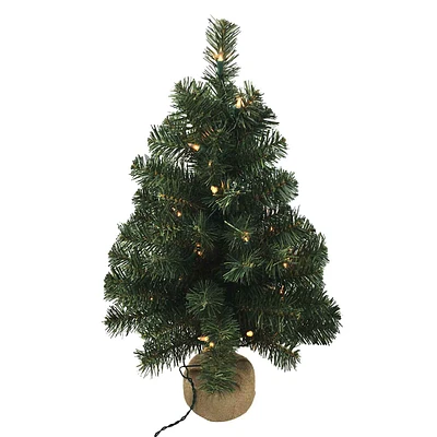 Pre-Lit Noble Fir Christmas Tree with Burlap Base, 24"