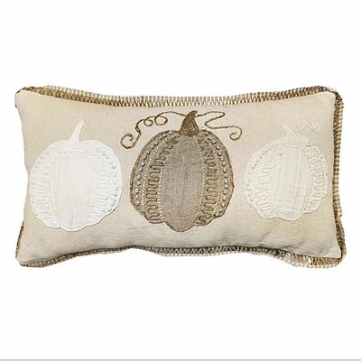 Embroidered Pumpkins Natural Throw Pillow, 12x26