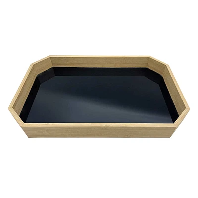 16In Black Glass And Wood Tray