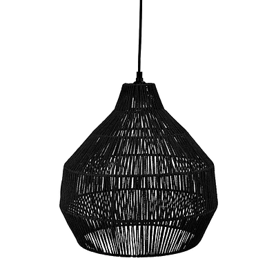 Black Rope Plug-In Pendant Light, 16"