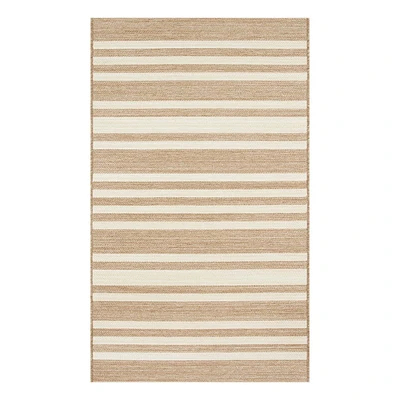 (E456) Lester Natural Striped Outdoor Accent Rug, 3x5