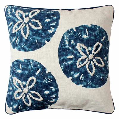 Navy Sand Dollar Embroidered Throw Pillow, 20"