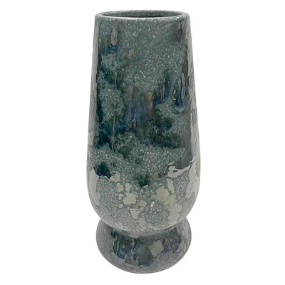 Tall Green Reactive Glaze Ceramic Planter, 13"