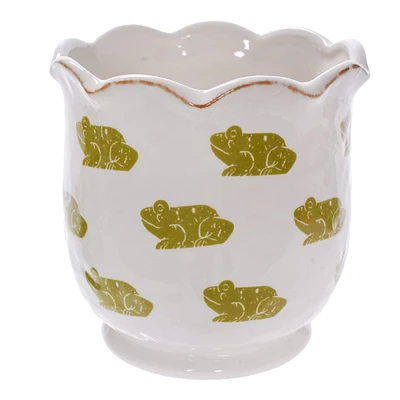 Indoor Scalloped Edge Frog Ceramic Planter, Medium