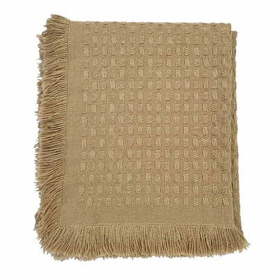 Tan Frayed Edge Woven Throw Blanket, 50x60