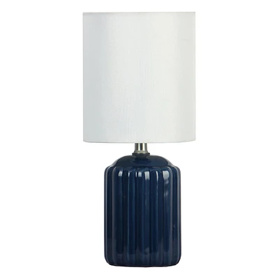 Blue Ribbed Ceramic Accent Lamp with Shade, 13"