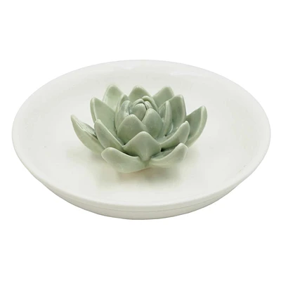 Ceramic Succulent Incense Holder, 4"