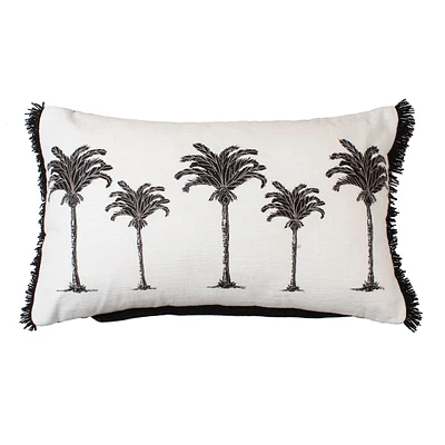 Providence White & Black Palm Tree Embroidered Oblong Throw Pillow, 14x24