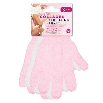 Bathopia 3Pc Infused Exfoliating Gloves- Collagen