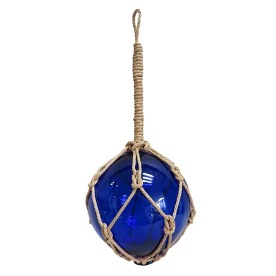 Hanging Outdoor Blue Glass Sphere, 6"