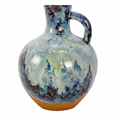 Blue Reactive Glaze Ceramic Pitcher Vase, 8"