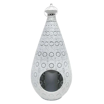 White Metal Teardrop Solar Lantern, 20"