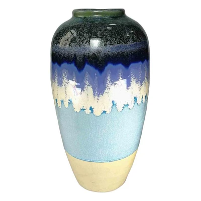 14in Blue Reactive Glaze Ceramic Vase