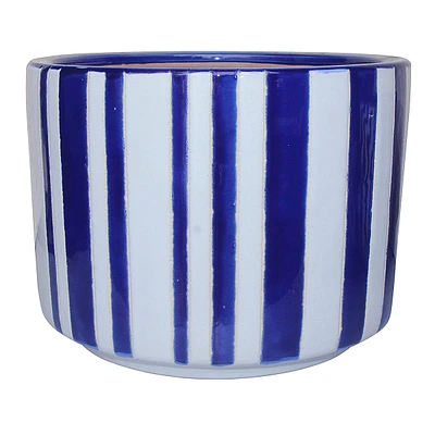 Providence Indoor Blue & White Striped Ceramic Planter