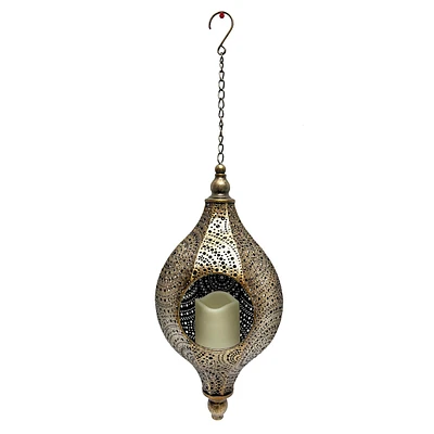 Bronze Hanging LED Teardrop Outdoor Lantern, 17"