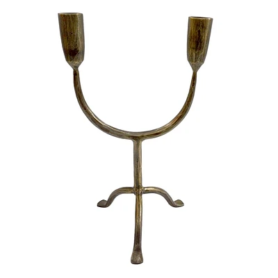 Antique Brass Double Taper Candle Holder, 12"