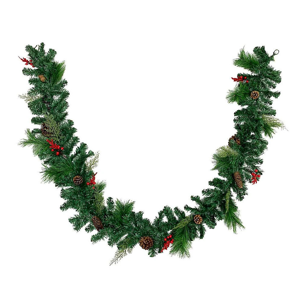 Red Berries & Pinecone Garland, 9'