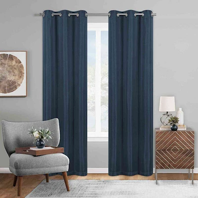 Cameron Navy Herringbone Blackout Curtain Panel